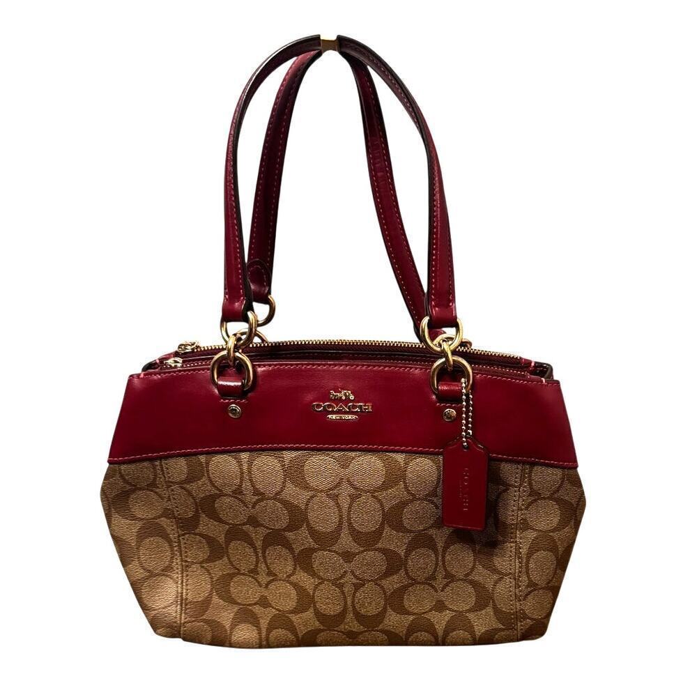 Coach Mini Brooke Carryall satchel signature canvas cherry red/burgundy detail